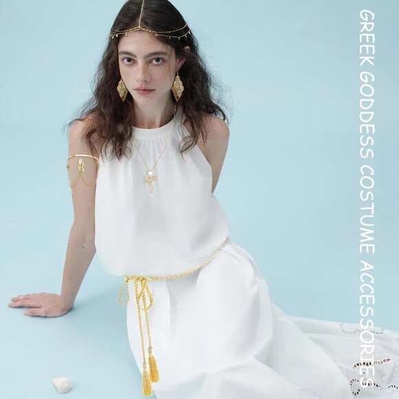 Greek Goddess Costume Jewelry Set Gold Laurel Headpiece Toga Bridal Halloween main image 3